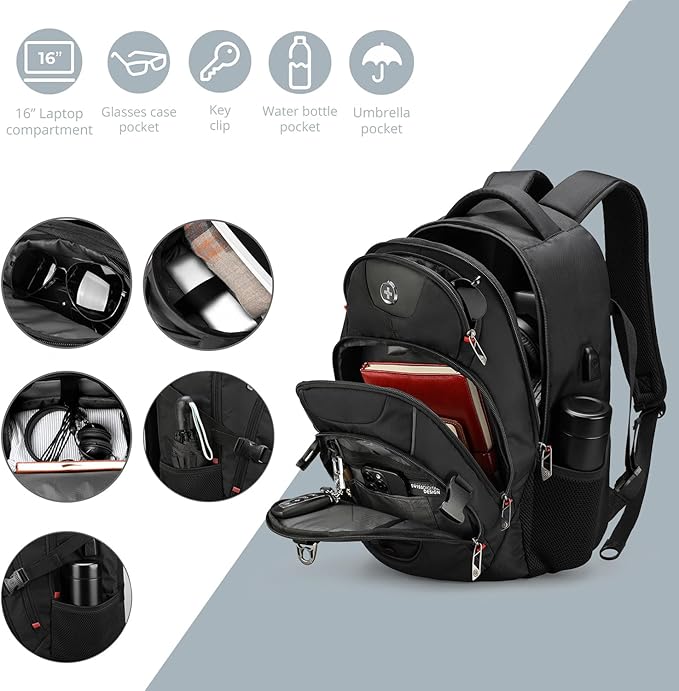 Swissdigital Design Travel Backpack for Men with Apple Find My, Laptop Backpack with USB Charging Port, RFID Protection, Add-A-Bag System - Travel Backpack for Men-Finder Color Random | SD803BT013-01 - Image 8