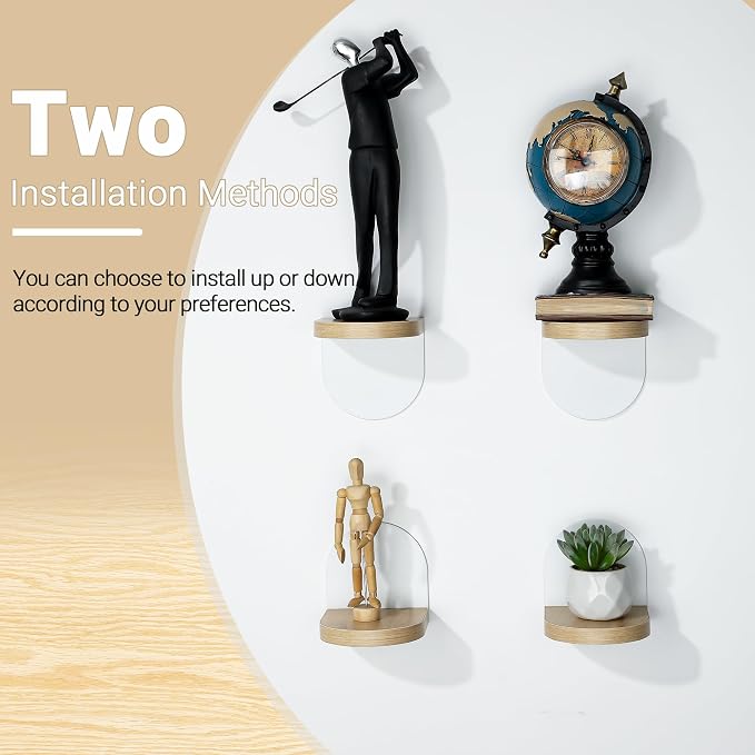 SAYAYO Small Floating Shelves for Wall Storage, 4 x 4 Inch Adhesive Shelves | Mini Shelf for Bedroom Decor, Display Wood Shelf Organizer with White Base for Living Room, Office, Balcony, 4 PCS - Image 4