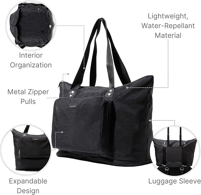 Baggallini Carryall Expandable Lightweight Travel Tote 22" Packable Folding Compact Nylon Washable Weekender w/Luggage Sleeve - Image 5