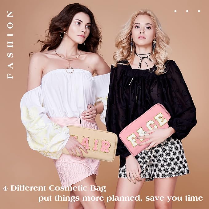 Preppy Makeup Bags Chenille Letter Stuff Bag Nylon Cosmetic Pouch Cases with Zipper for Women Travel Toiletry(Multi Colors,Classic,4 Pcs) - Image 7