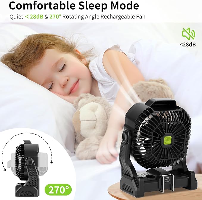 Battery Powered Fan Rechargeable Portable Camping Fan Tent with Light | 20000mAh Cordless Battery Operated Camping Fans with Light,USB Personal Fans Outdoor Camping Essentials Beach Tent for Travel - Image 5