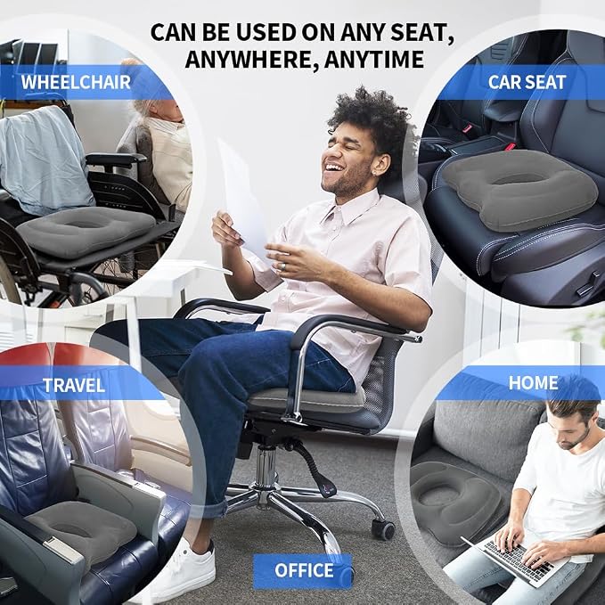 Donut Seat Cushion, Inflatable Sitting Cushion, Coccyx Cushion | Donut Pillow for Tailbone Pain, Portable Inflatable Seat Cushion Pressure Relief, Suitable for Car, Airplane, Travel, Grey - Image 4