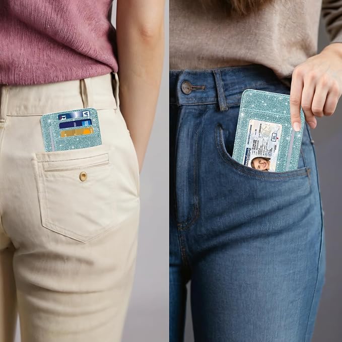 HOTCOOL Card Holder Wallet Front Pocket Minimalist Travel Cute Funny Thin Leather With RFID Blocking Small Credit Card Holder Wallet for Men & Women Girls Organizer Gifts, Glitter Blue - Image 7
