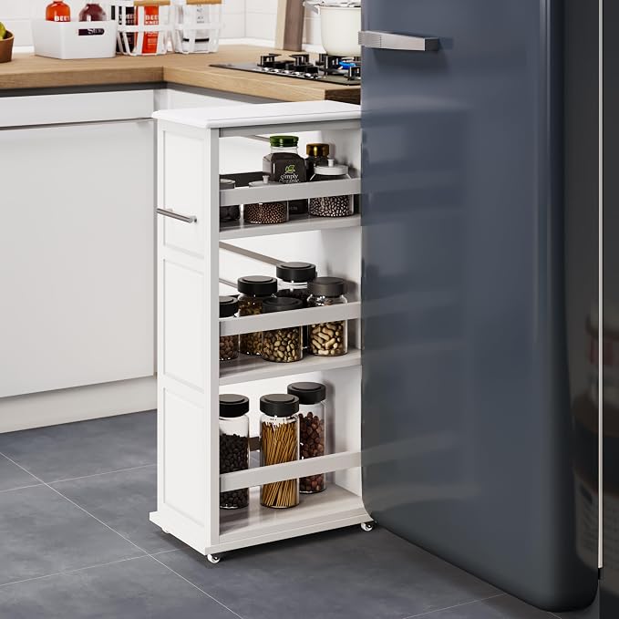 Lavish Home 3 Tier Slim Utility Rolling Storage Cart, White, 16.7”W x 9”D | Narrow Rolling Cart Storage Organizer with Handle and Wheels for Bathroom, Laundry Room, and Kitchen, Pull-Out Home Organizer by LavishHomeCollection