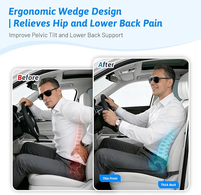 Wedge Car Seat Cushion for Better Visibility & Sciatica Pain Relief | High Density Memory Foam, Non-Slip Ergonomic Car Seat Cushion for Driving, Universal Fit for Car, SUV,Truck & Tractor - Image 5