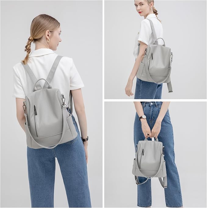 Fashion Backpack Purse For Women Anti-theft Rucksack Pu Leather Lightweight Water-resistant Shoulder Bag,Gray - Image 7