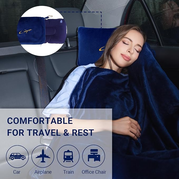 Travel Blanket & Pillow Set, 300 GSM Soft Fleece, 60x43 Inches, 3-in-1 Airplane Blanket, Travel Pillow and Blanket Set, Travel Blanket Airplane Compact with Bag, Travel Essentials, Navy - Image 8