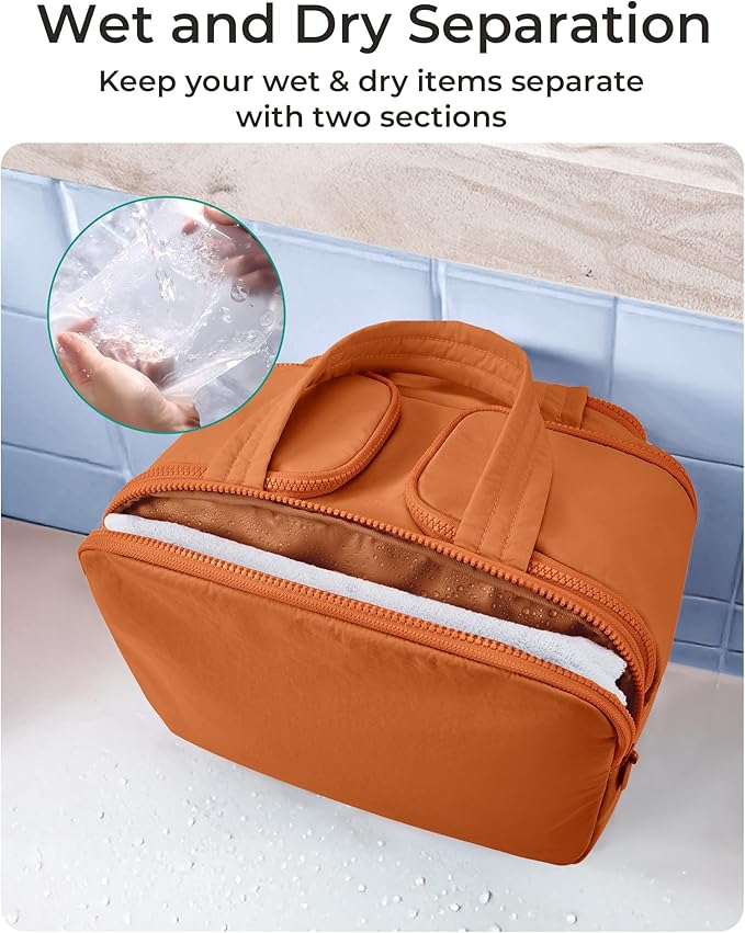 BAGSMART Travel Toiletry Bag, Puffy Toiletry Bag for Women, Wide-open toiletry bags for traveling, Large Travel Cosmetic Makeup Bag Organizer for Accessories,Toiletrie (Sandstore Brown) - Image 4