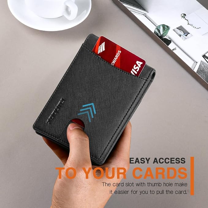 RUNBOX Slim Wallet for Men Genuine Leather RFID Blocking Bifold Minimalist Front Pocket Mens Wallet with Money Clip Thin Gift Box - Image 6