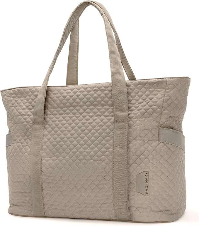 BAGSMART Crush Tote Bag for Women, 20L Puffer Work Tote with Zipper, Travel Essentials Quilted Nurse Hospital Bag by BAGSMART