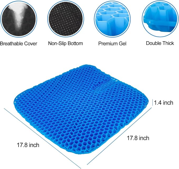 Large Gel Seat Cushion for Long Sitting With Non-Slip Cover,Soft & Breathable,Chair Cushion,Car seat Cushion,Office seat Cushion,Seat Cushion for Desk Chair,Wheelchair Cushion (Blue, Large Size) | 18 inches Cooling& Breathable & Comfortable,Gel Seat Cu... - Image 3