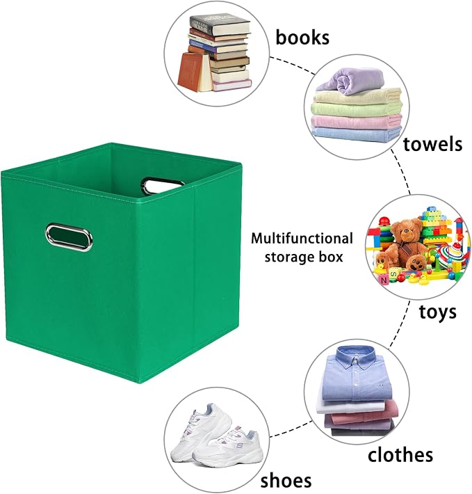 Green Foldable Storage Bins, 11x11x11, Set of 3, (Fabric Cube Organizer with Handle, for Cloth or Accessory Storage) - Image 3