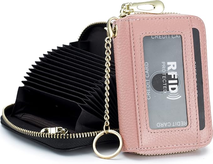imeetu Rfid Credit Card Holder, Businese Card Case, Wallet for Women Men | Genuine Leather Card Wallet with id Window, Keychain & Double Zipper, Water-resistan Small Wallet with Gift Box, Daily Travel by imeetu