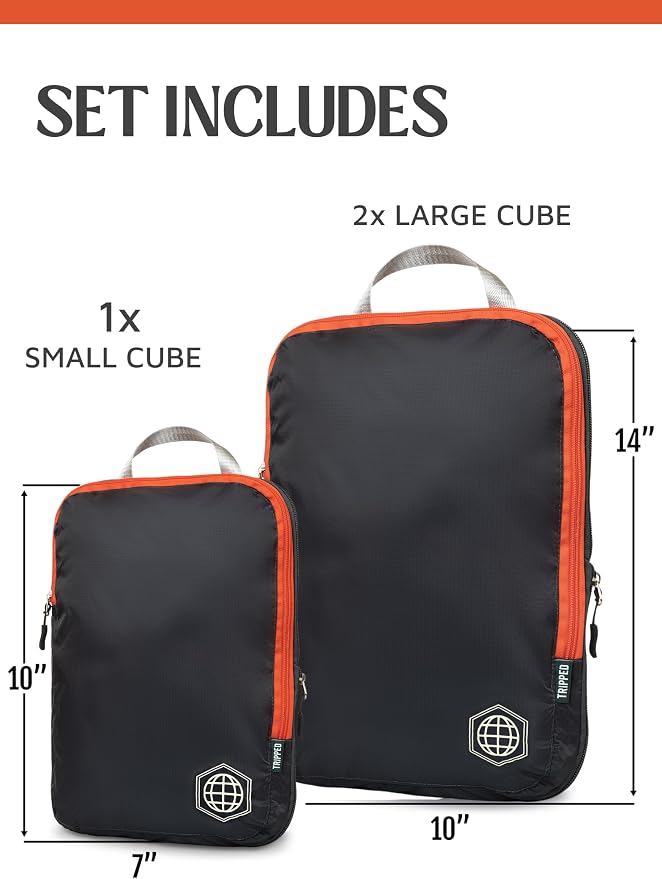 TRIPPED Travel Gear Compression Packing Cubes for Carry-On Travel 3-Pack | Ultralight Ripstop Packing Cubes with Compression Zippers for Organized Carry-On Luggage, Backpack, and Travel Packing - Image 4