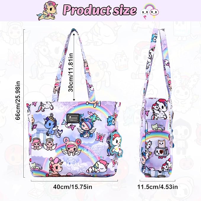 tokidoki Unicorno Foldable Tote Bag for Women, Canvas Tote Bags with Doll Portable Shoulder Handbag for school Work Travel - Image 7