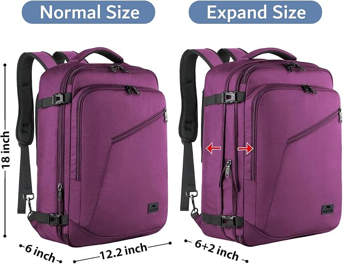 MATEIN Purple Carry on Backpack for Women, Flight Approved Bag for Traveler | Expandable Travel Backpack, Airline Daypack for Plane, Weekend BackPack, Water Resistant, Anti Theft, Gifts for Teacher Nurse - Image 5