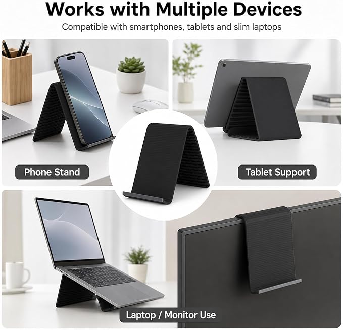 2026 Airplane Phone Holder,Flexible Silicone Phone Holder,360 Foldable Silicone Phone Holder,Flexible Phone Stand,Adjustable Foldable Holder For Phones Tablets Laptops, Portable Tablet Stand(BLACK) - Image 5