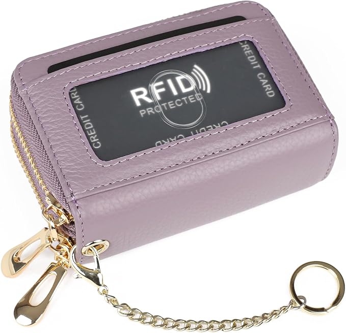 imeetu RFID Credit Card Holder, Small Card Wallet Women, Leather Card Case | Genuine Leather Women's Card & id Cases, Change Coin Purse with Zipper Keychain id Window, 20 Colors & 3 Styles, Daily, Gifts - Image 6