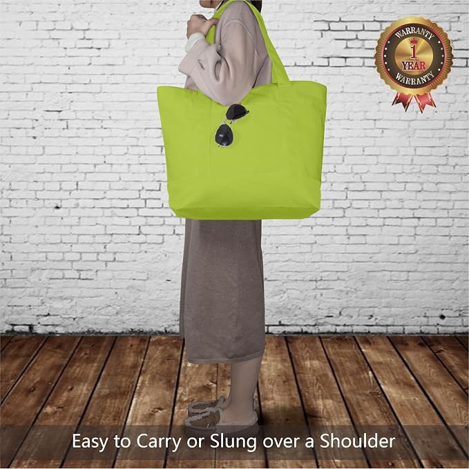 TOPDesign 1-Pack Canvas Tote Bag with an External Pocket, Reusable Grocery Shopping Bag, Top Zipper Closure, Daily Essentials (Light Green) - Image 2