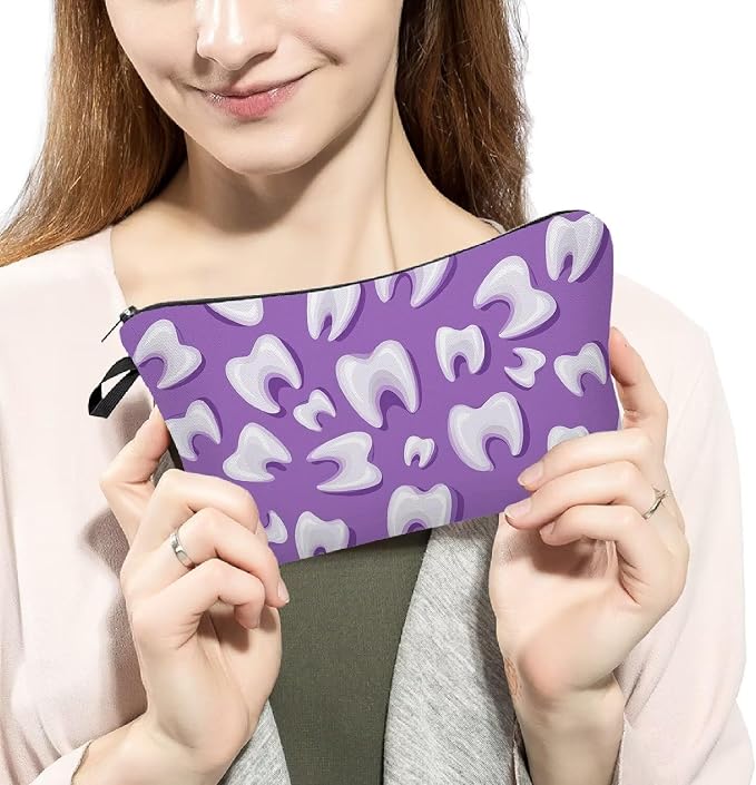 Livel lhood Purple Cartoon Teeth Small Makeup Zipper Bag | Purple Cartoon Teeth Printed Cosmetic Organizer Pouch, Purple Cartoon Teeth Gift for Women - Image 3