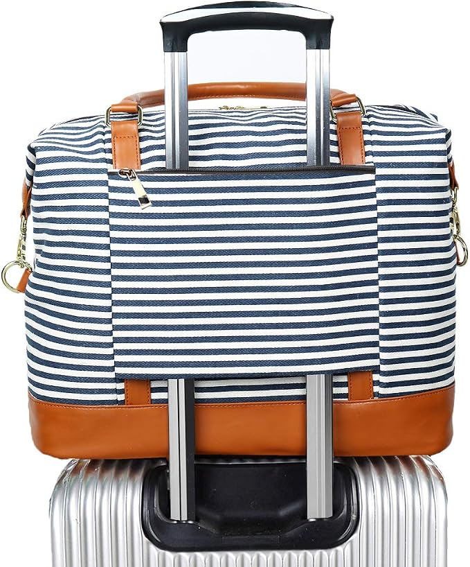 Bluboon Travel Tote Bags with Zipper Ladies Canvas Bag Weekender Overnight Bag for Women Carry on Duffel Bag Trolley Sleeve by BLUBOON