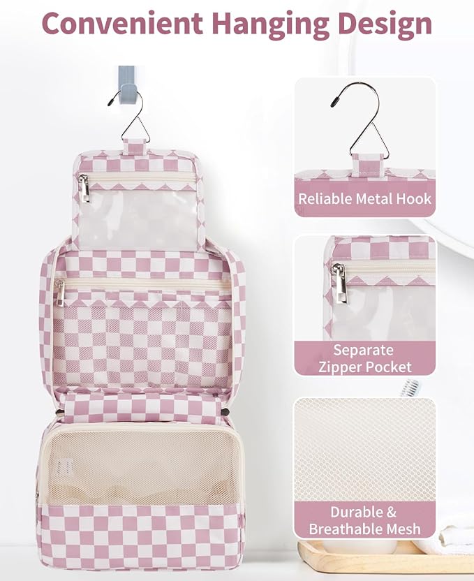 Narwey Small Hanging Travel Toiletry Bag for Women, Travel Bag for Toiletries, Makeup Bag Organizer Cosmetic Bags Make Up Bags for Girls - Image 2