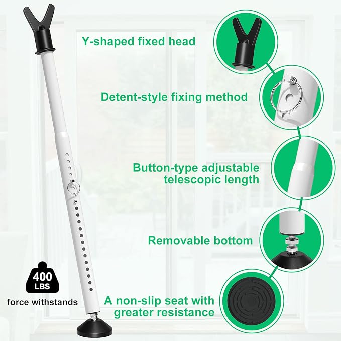 Door Stoppers Security Bar & Sliding Glass Door Lock Keep Your Home Security, Adjustable Jammer with Interchangeable Caps & Rubber Tips, Ideal for Home, Apartment and Travel Protection，White(2Pack - Image 4