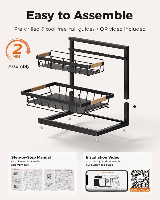 2026 Upgraded 3-Pack 2-Tier Adjustable Height Under Sink Organizer, Black | Multi-purpose metal storage shelf with sliding shelves for kitchen, bathroom, pantry & laundry cabinet - Image 9