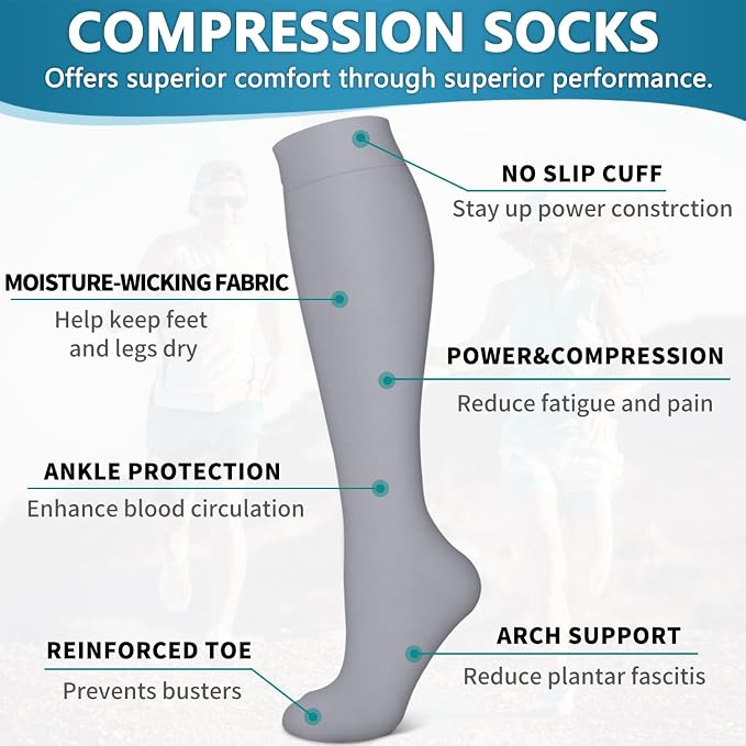 6 Pack Copper Compression Socks for Women and Men Circulation-Best Support for Medical,Running,Nursing,Athletic - Image 5