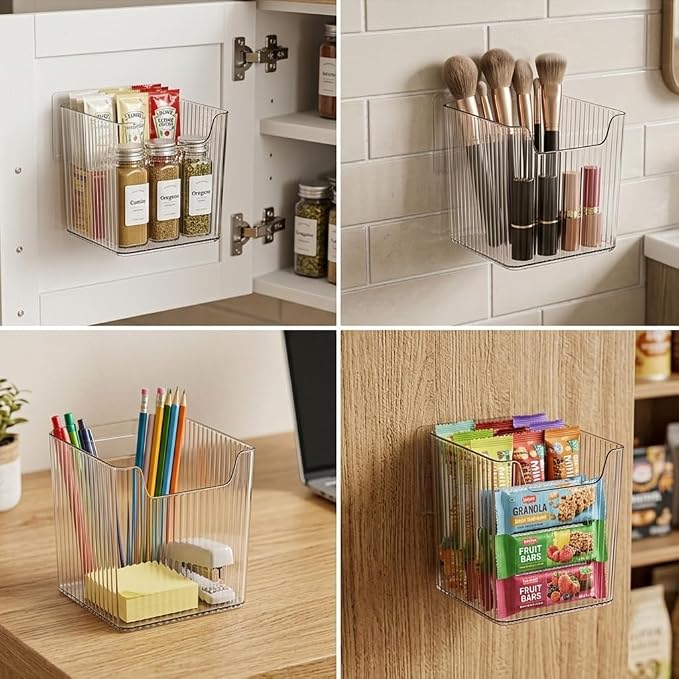 RR RAXMIN 6 Pack Cabinet Door Organizer ,Clear Storage Caddy, Adhesive Wall Mounted Organizer Bins, ,Stackable Basket for Kitchen Cabinets, Bathroom, Pantry, Office, and Tabletop Organization - Image 7