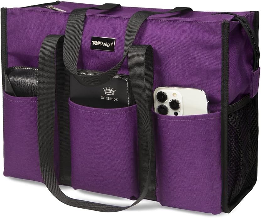 TOPDesign Utility Water Resistant Tote Bag with 13 Pockets, Top Zipper Closure & Thick Bottom Support, for Working Women by TOPDesign