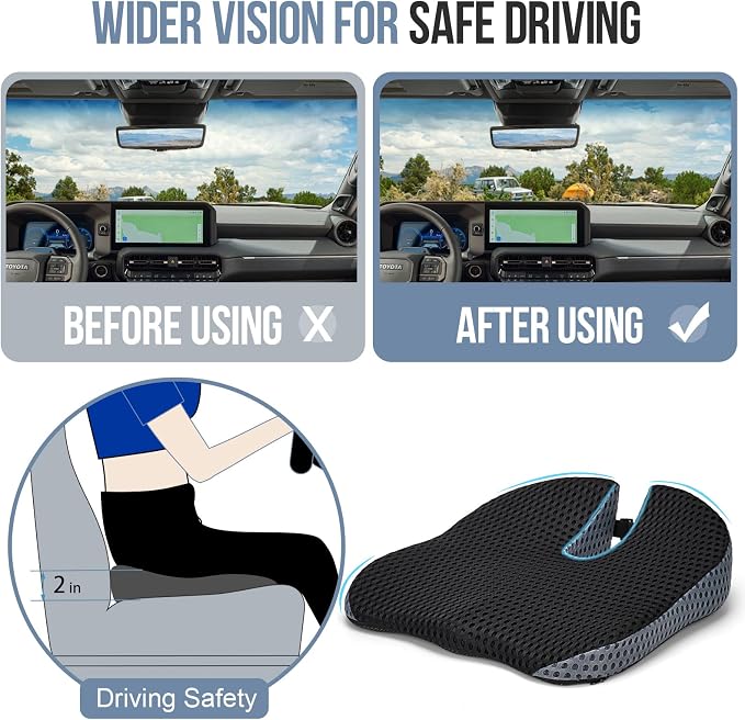 Car Seat Cushion for Driving, Memory Foam Wedge Booster for Adults | Breathable Mesh Cover, Adjustable Straps and Improved Sitting Height - Image 4