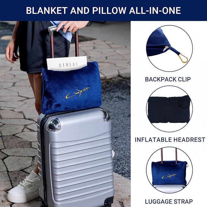 Travel Blanket & Pillow Set, 300 GSM Soft Fleece, 60x43 Inches, 3-in-1 Airplane Blanket, Travel Pillow and Blanket Set, Travel Blanket Airplane Compact with Bag, Travel Essentials, Navy - Image 2