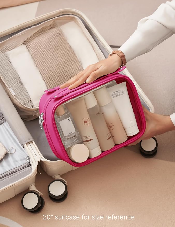 Clear Cosmetic Bag Double Layer Travel Toiletry Bag Clear Makeup Bag Case with 4 Compartments, Transparent Travel Bag for Toiletries, Large Toiletry Bag for Women Cosmetic Case (Hot Pink, Large) - Image 8