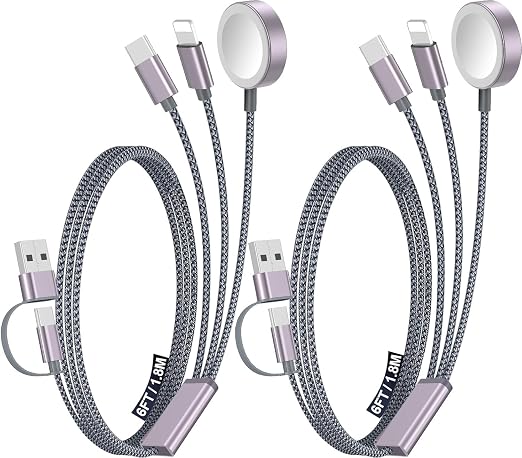 2Pack Travel Essentials for Apple Watch Charger,3-in-2 Multi Charging Cable | Cruise Vacation Camping Essentials for iPhone Charger,Type C/Lightning for iWatch,iPhone 17-12,Xbox Series X&S-6FT Gray by Accessoriesforphoneandelectricproducts
