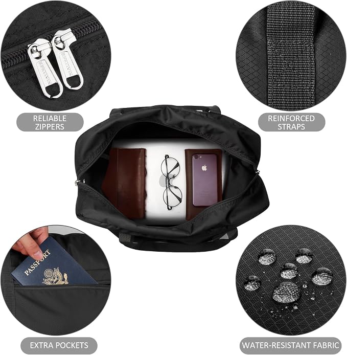 F.FETIVIN Personal item travel bag 17.7x12.6x6.3 for Spirit Airlines Lightweight carry on duffle bag for Gym,Sports,Vacation(Black) - Image 4