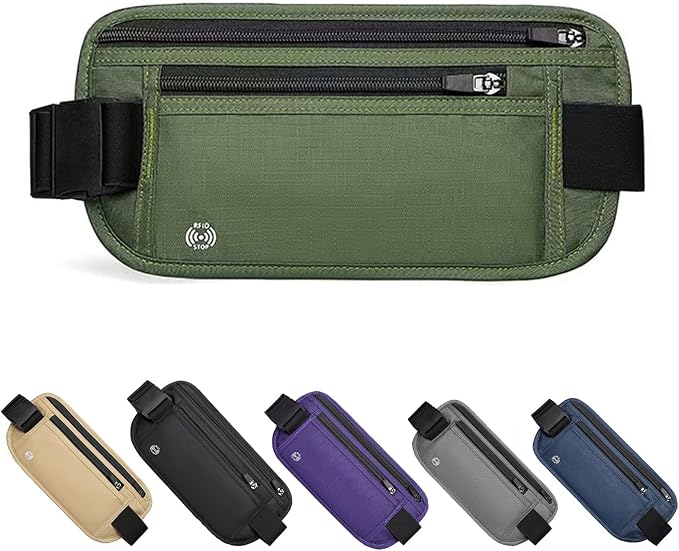 Green Hidden Money Belt for Travel for Men, Waist Wallet Anti Theft, RFID Passport Holder For Travel Men Or Women, Money Pouch, RFID Passport Holder by Unknown