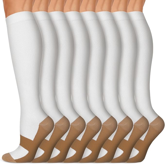 Copper Compression Socks 15-20 mmHg for Men & Women 8 Pairs – Circulation Support for Nurses, Travel, Running, Hiking, Soccer by Iseasoo