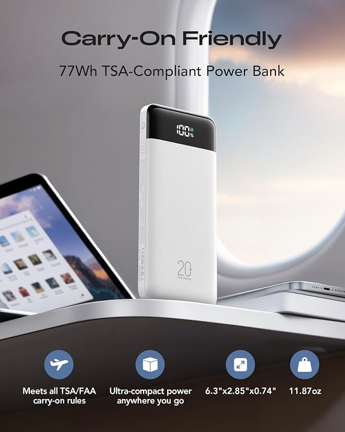 Orfeika 20000mAh Power Bank, Portable Charger with 4 Built-in Cables | 20W PD USB C Fast Charging,6 Outputs,LED Display,Flight-Safe,Travel Essentials Battery Pack for iPhone, Galaxy, iPad & More - Image 6