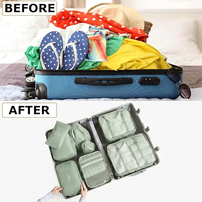 LANSKLBD 6/8 Set Packing Cubes for Suitcases Travel Luggage Packing Organizers,Travel Accessories Essentials Luggage Organizer with Shoe/Tioletry/Laundry Bag (Matcha Green, 8 set) - Image 5