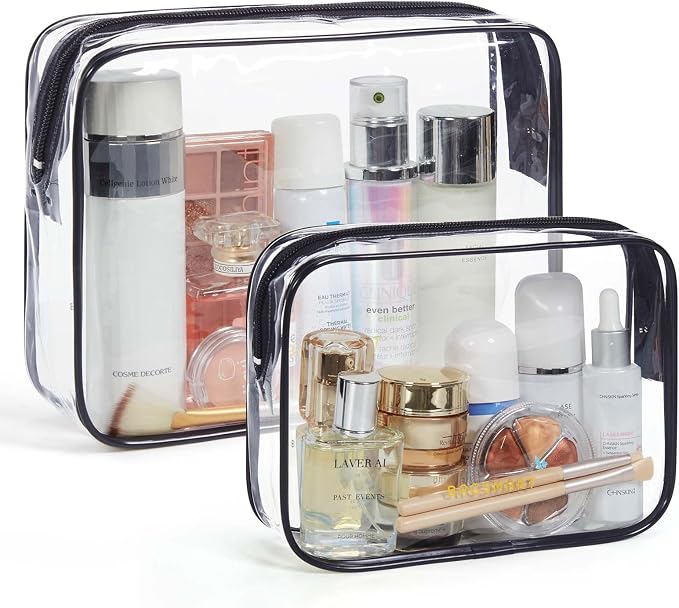 BAGSMART Clear Toiletry Bag 2-Pack TSA Approved Water-Repellent, Black | Carry on Travel Accessories Bag, Airport Airline Quart Size Bags for Women Men, Makeup Cosmetic Bag by BAGSMART