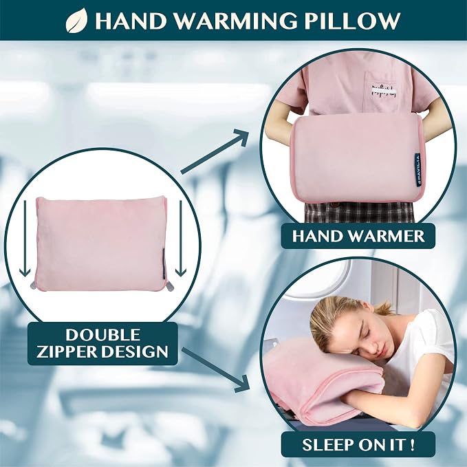 PAVILIA Travel Blanket Pillow, Soft Airplane Blanket 2-in-1 Combo Set, Plane Blanket Compact Packable, Flight Essentials Car Pillow, Travelers Gifts Accessories, Luggage Backpack Strap, 60x43 Pink - Image 4