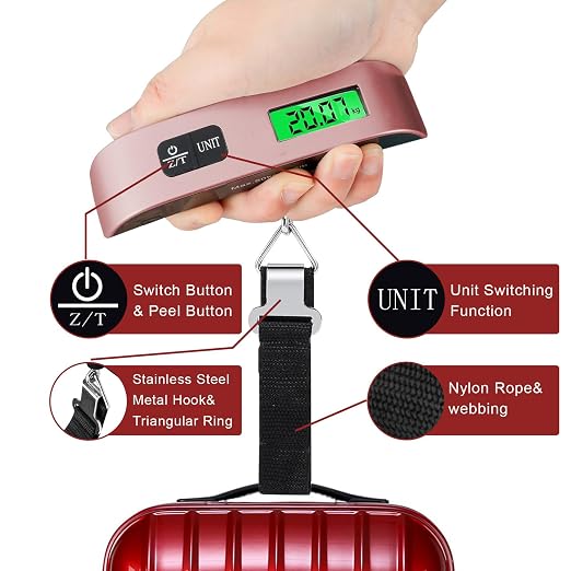 Luggage Scale, Portable Luggage Weight Scale with 2 Luggage Tags, LCD Weight Display and 4 Unit Switching Functions, 110lb Luggage Scale Travel Digital for Luggage, Travel,Backpacks, Handbags(Pink) - Image 5