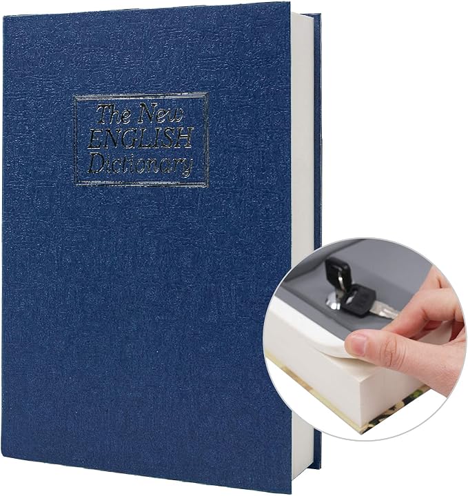 Real Paper Transfer Book Safe, Hollow with Secret Hidden Compartment, Key Lock, 8.7"×6"×2" (Blue Dictionary-Key) by PACOLO