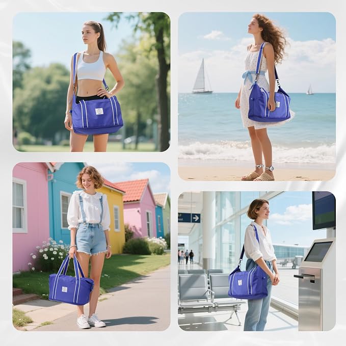 WALNEW Travel Duffel Bag, Weekender Overnight Carry On Bag for Women Men, Foldable Waterproof Gym Luggage Duffle Bag with Metal Buckle Detachable Shoulder Strap and Wet Compartment (Klein Blue) | Overnight Carry On Bag, Foldable Waterproof Gym Luggage ... - Image 8
