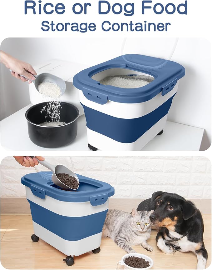 20-30 Lbs Rice Storage Container,Collapsible Food Storage Container | Flour Storage Container with Wheels Airtight Locking Lid,Rice Container Double Seal,Keep Fresh for Pet Food,Rice,Flour - Image 6