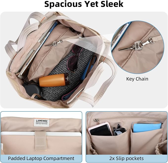 Lightweight Carryall Tote Bag for Women, 25L Expandable Travel Work Bag with Tablet Sleeve, Gym Tote with Yoga Mat Holder & Wet Dry Pocket, 3-Piece Set with Shoe Bag & Cosmetic Pouch (Khaki) - Image 5