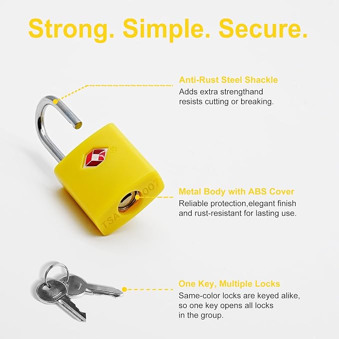 TSA Locks for Luggage, Keyed Alike Luggage Locks TSA Approved 4 Pack, Small Padlock with Key, Padlocks with Keys for Suitcase, Backpack, Bag Zipper, Tool Box, Case, Travel Essentials - Image 3