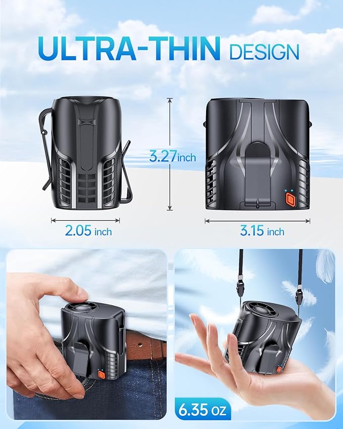 Portable Personal Waist Fan& Neck Fan, 14000RPM Brushless Motor, 40H Runtime Rechargeable, 6-Speed Quiet Operation, Clip-On Personal Body Cooling for Camping/Worksites/Outdoor - Image 4