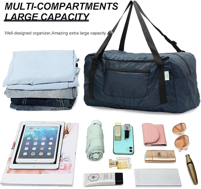 HOLYLUCK Foldable Travel Duffel Bag For Women & Men Luggage Great for Gym (Navy Blue) - Image 3